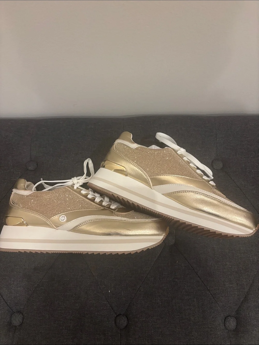 Michael Kors Gold Glitter Platform Sneakers